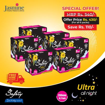 6 Packets Of Safety Ultra XL 280mm (8Pcs/Pack) With Disposal Bag